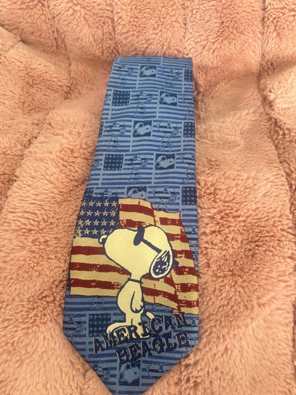 Peanuts Blue Snoopy American Flag Mens Tie